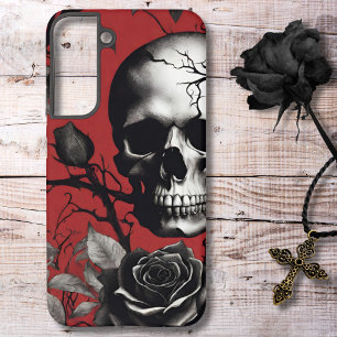 Gotische schedel met zwart Roos Samsung Galaxy Hoesje