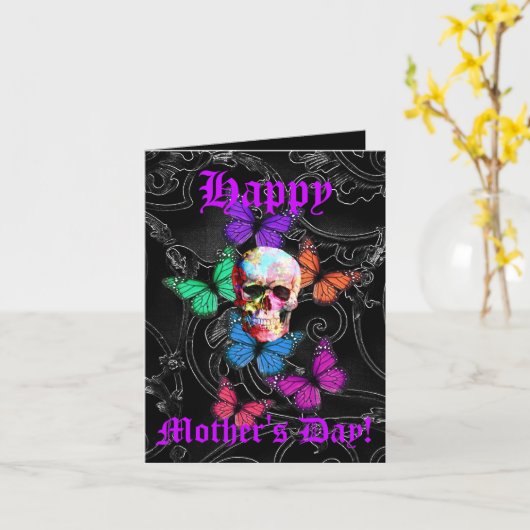  gotische schedel moederdag kaart (Gele Bloem)