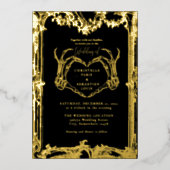 Gotische schedel Retro Halloween bruiloft Folie Uitnodiging (Voorkant)