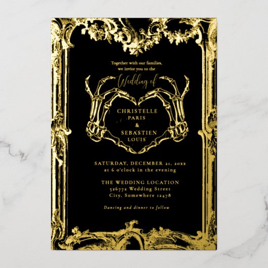 Gotische schedel Retro Halloween bruiloft Folie Uitnodiging (Voorkant)