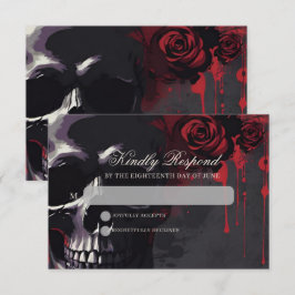 Gotische schedel & Roos Elegant Dark Wedding RSVP Kaartje