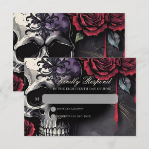 Gotische Schedel & Roos Elegante Donkere Bruiloft RSVP Kaartje