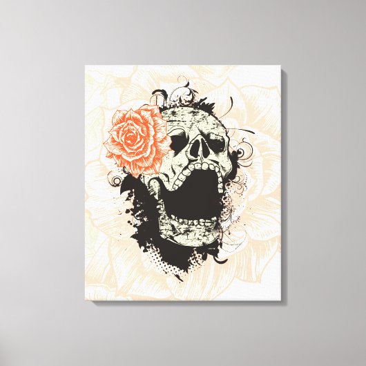 Gotische schedel & sinaasappel roos verpakt canvas (Voorkant)