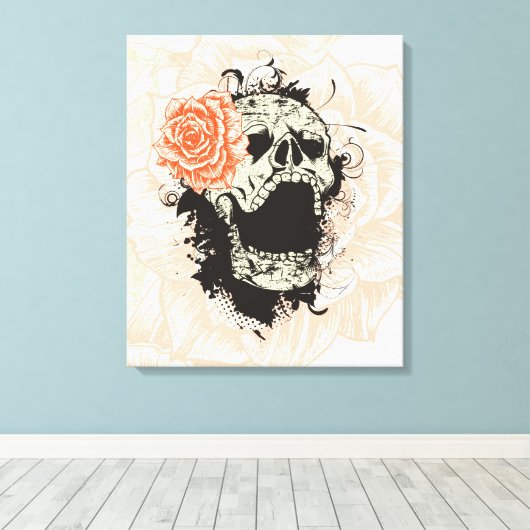Gotische schedel & sinaasappel roos verpakt canvas (Insitu (Houten vloer))