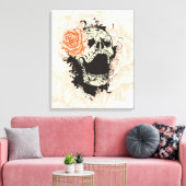 Gotische schedel & sinaasappel roos verpakt canvas (Insitu (Woonkamer))