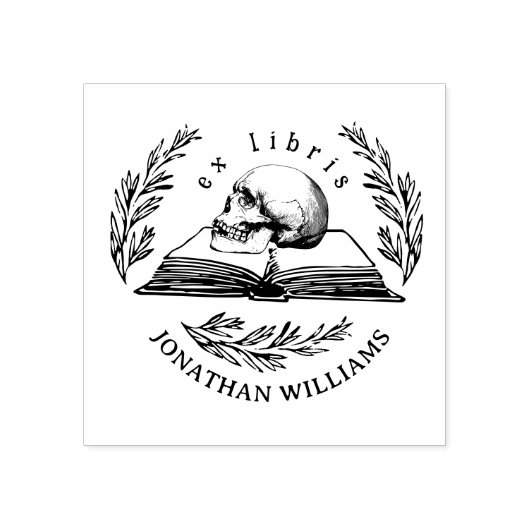 gotische schedel verlaat bibliotheek Ex Libris Rubberstempel (Afrduk)