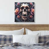 Gotische schedel versierd met Rozen Canvas Afdruk (Insitu (Slaapkamer))