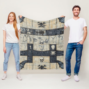 Gotische Schedel & Vleermuis Denim Collage Fleece Deken