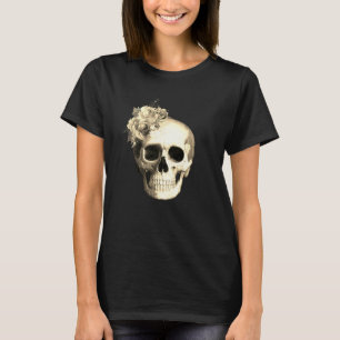 Gotische Schedel Witte Rozen Zwart T-shirt