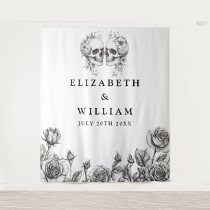 Gotische schedels Bloemen Foto Booth Achtergrond Wandkleed