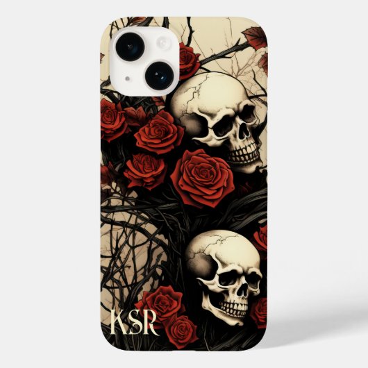 Gotische schedels en rode rozen Monogram Case-Mate iPhone Case (Achterkant)