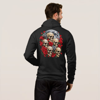 Gotische schedels en rode rozen Volle maan heren h Hoodie