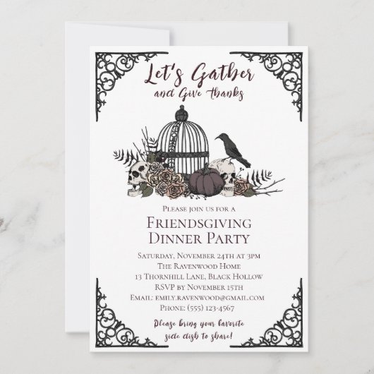 Gotische schedels en Rozen geven Bedankt Friendsgi Kaart (Voorkant)