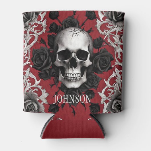 Gotische schedels en zwarte Rozen Monogram Blikjeskoeler (Voorkant)