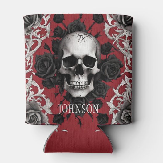 Gotische schedels en zwarte Rozen Monogram Blikjeskoeler (Achterkant)