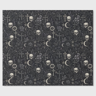 Gotische schedels kruisen halvemaanpatroon cadeaupapier