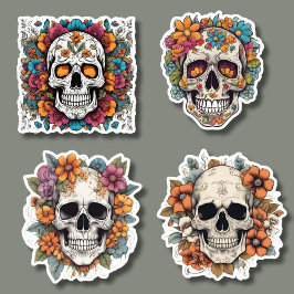 Gotische Schedels met Bloemen Set Sticker