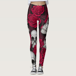  Gotische schedels Red Roses Garden Leggings