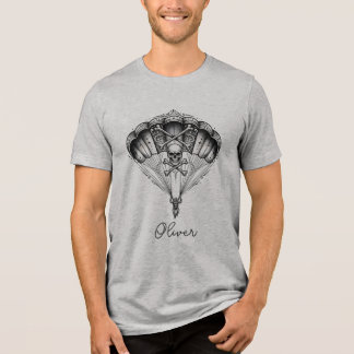 Gotische schedelvalk parachute en schedelbotten Tri-Blend shirt