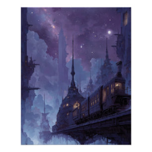 Gotische schemeringstorens in nevelige nacht perfect poster