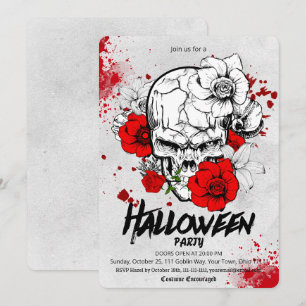Gotische schets schedel rode roos Halloween-feest Kaart