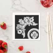 Gotische sierrand bloemmedaillon antiek zwart wit servet (Insitu)
