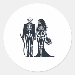 Gotische Skelet Bruid & Bruidegom – Tot de Dood On Ronde Sticker