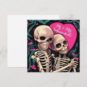 Gotische Skelet Bruiloft Dank u Kaarten Roze Blauw