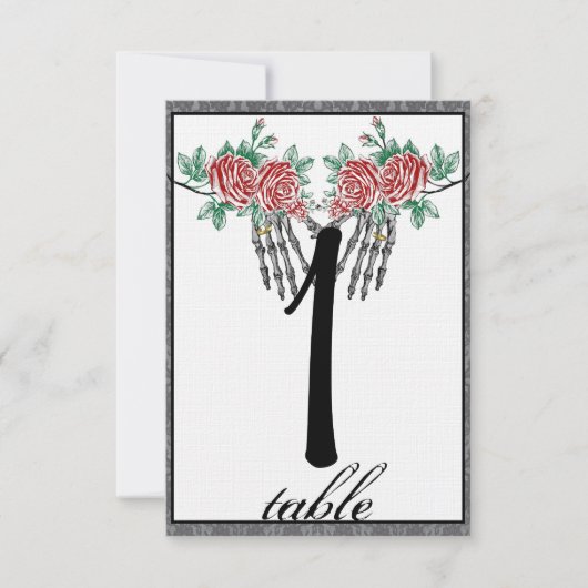 Gotische Skelet Hand Rozen Huwelijk Tafel Nummer Kaart (Voorkant)