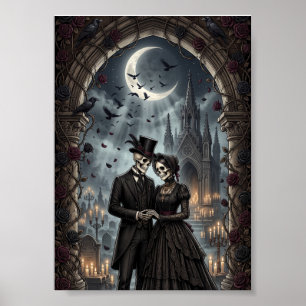 Gotische Skelet Koppel Donkere Romantiek Rozen Poster