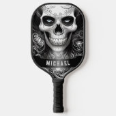 Gotische Skelet Skull Zwart & Wit Naam Pickleball Paddle (Voorkant)