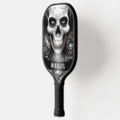 Gotische Skelet Skull Zwart & Wit Naam Pickleball Paddle (Links)