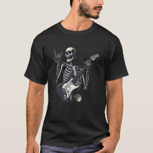 Gotische skeletrocker met elektrische gitaar t-shirt