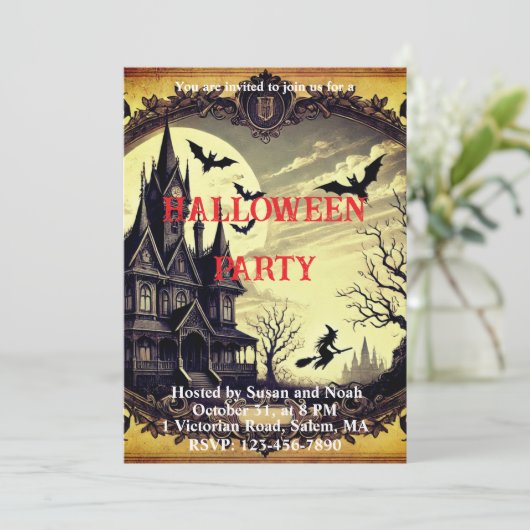 Gotische spookhuis Halloween Party Kaart (Staand voorkant)