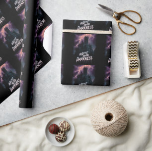 Gotische spookkasteel onder onweersbui met tekst cadeaupapier