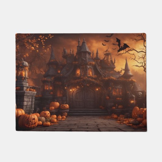 Gotische Spooky Halloween Huis Enge Mansion Deurmat (Voorkant)