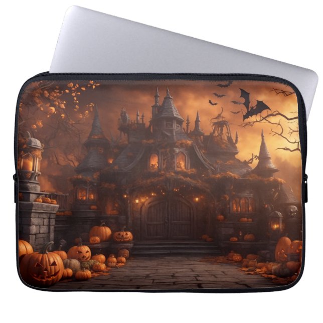 Gotische Spooky Halloween Huis Enge Mansion Laptop Sleeve (Voorkant)