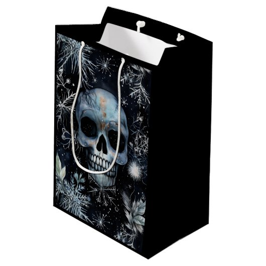Gotische Spooky Kerstmis schedel Medium Cadeauzakje (Achterkant Gekanteld)