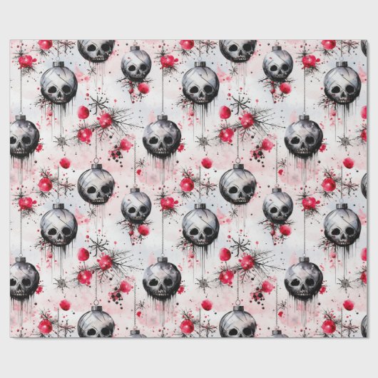 Gotische Spooky Kerstmisschedels Cadeaupapier (Vlak)