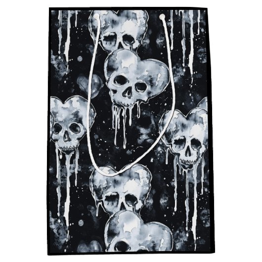 Gotische Spooky Skulls met Harten Medium Cadeauzakje (Voorkant)