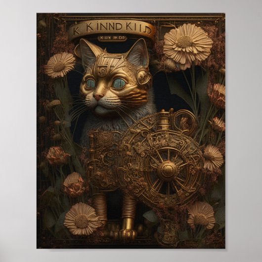 Gotische Steampunk Gouden Kat Poster (Voorkant)