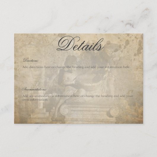 gotische stenen engel bruiloft details informatiekaartje (Voorkant)