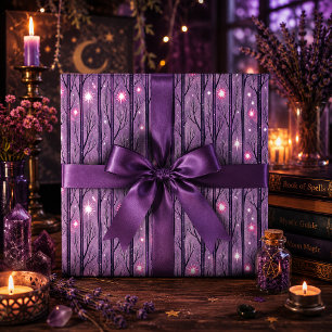 Gotische sterrenhemel bos paars cadeaupapier