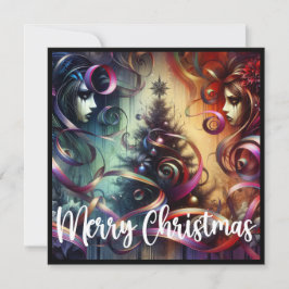 Gotische stijl kerstboom feestdagenkaart