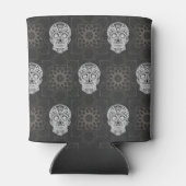 Gotische Suiker Schedel en Grijs Geometrisch Geper Blikjeskoeler (Achterkant)