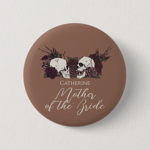 Gotische Taan Bruine Schedel & Roos Bruiloft Feest Ronde Button 5,7 Cm