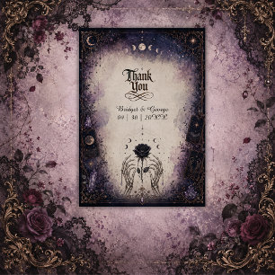 Gotische Tarot Maan Roos Skelet Bruiloft  Bedankkaart