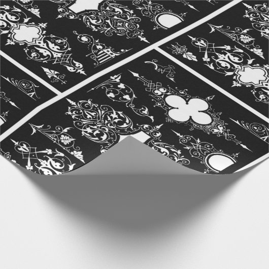 Gotische trim antiek  header trim zwart wit cadeaupapier (Hoek)