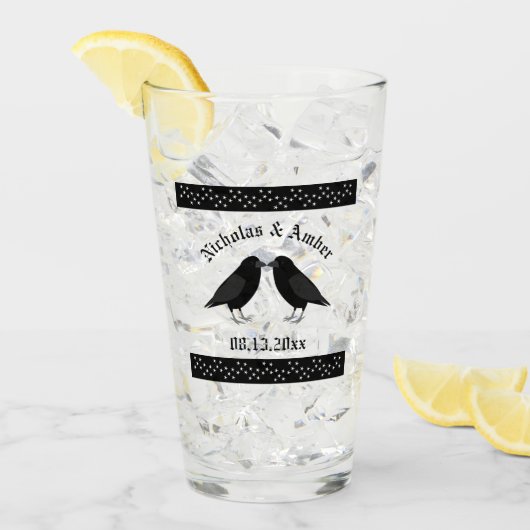 Gotische trouwende kussende raven op maat glas (Voorkant ijs)