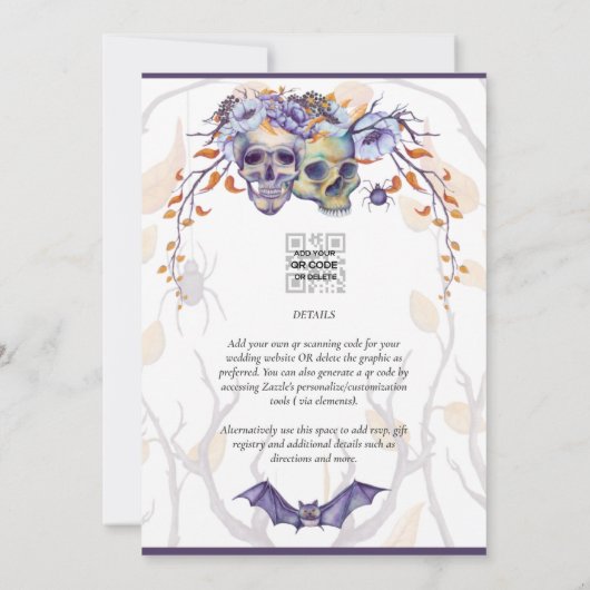 Gotische Trouwuitnodiging Paarse Sinaasappelschede Kaart (Achterkant)